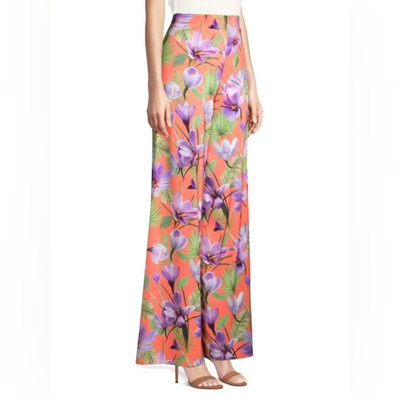 Alice + Olivia Athena Wide Leg Pant in Floral Palm Coral Size 6 Small - Picture 2 of 9